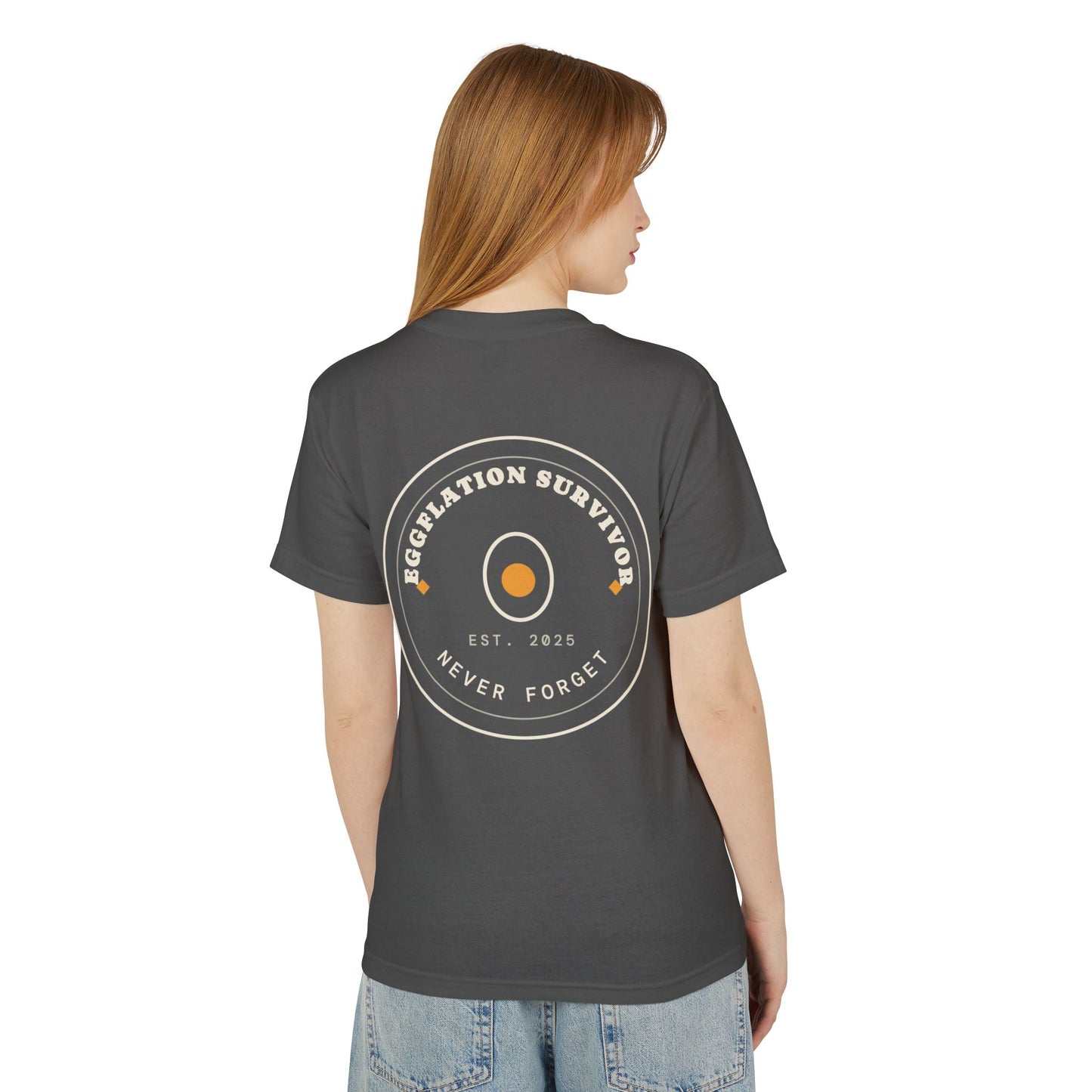Eggplation Survivor Tee – "Never Forget" Graphic Cotton T‑Shirt