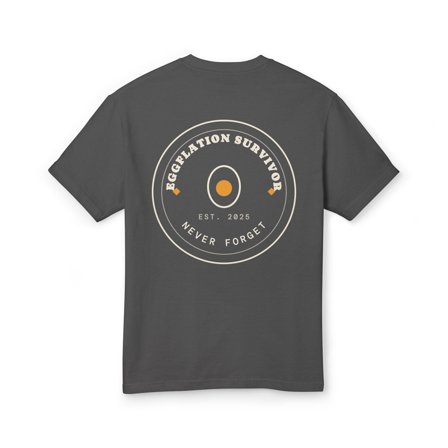 Eggplation Survivor Tee – "Never Forget" Graphic Cotton T‑Shirt