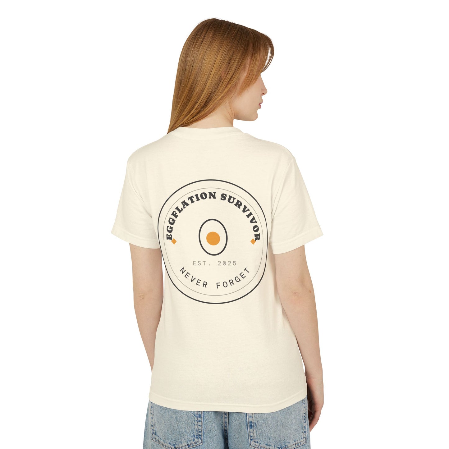 Eggplation Survivor Tee – "Never Forget" Graphic Cotton T‑Shirt